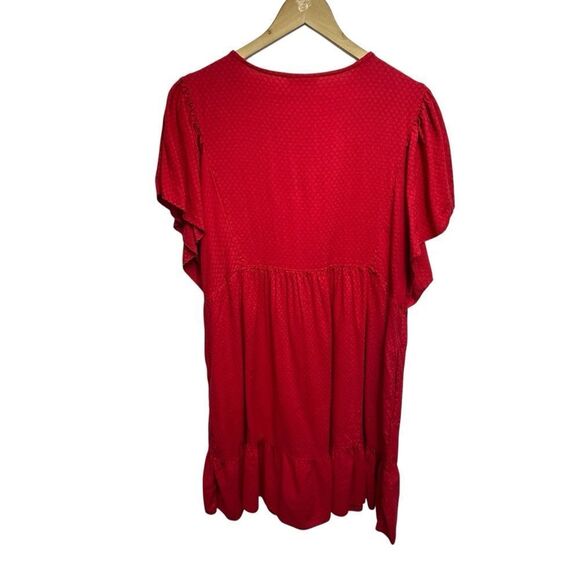 Knox Rose Red Flowy Tiered Textured Mini Dress, XL - Picture 3 of 12